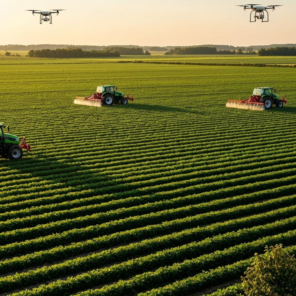 Modern farm landscape with technology